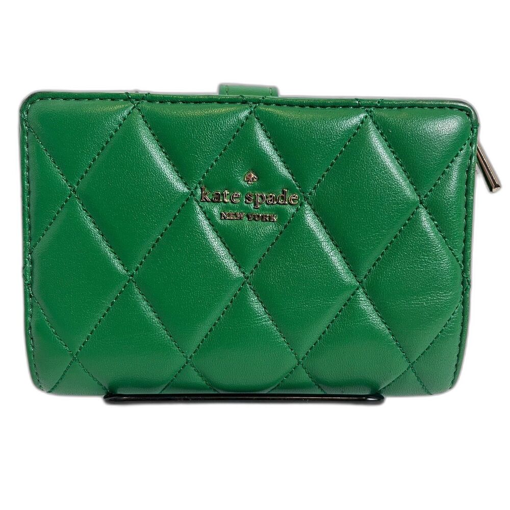Kate Spade Green Quilted Leather Carey Bifold Wallet NWOT